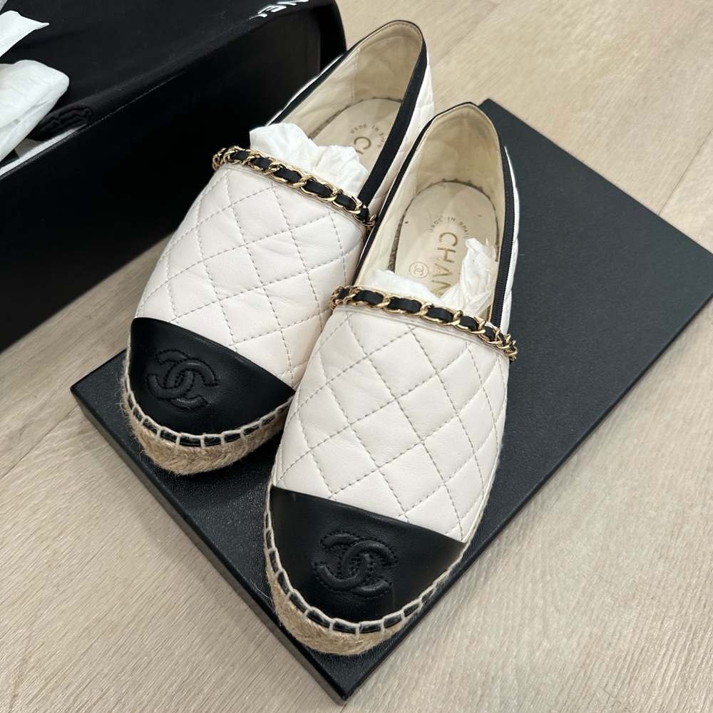CHANEL Quilted Espadrilles - White and Black